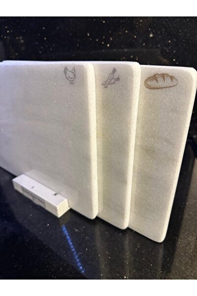 Zeybek Marble لوح تقطيع رخامي أبيض مكون من 3 قطع مع حامل (مع أشكال الدجاج وال...