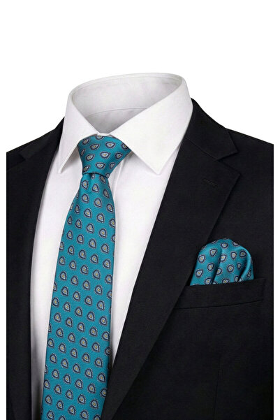 Bursa İpek Turquoise Patterned Silk Tie Set
