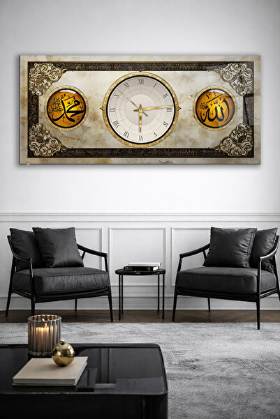 Olinpa KIRILMAZ CAM DUVAR SAATİ , HEM TABLO HEM SAAT İSLAMİ MOTİFLİ ALLAH MUH...
