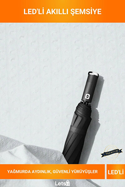Letsii Siyah Katlanabilir El Fenerli Şemsiye LED Işıklı Rüzgar Dirençli 100 c...