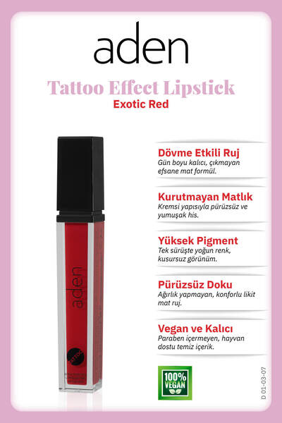 Aden Dövme Görünümlü Likit Ruj 7 ml