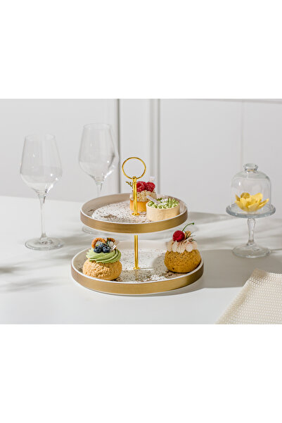 Malooki Suport Prăjituri Etajat din Porțelan, 2 Niveluri, 25 cm - Sprinkles c...