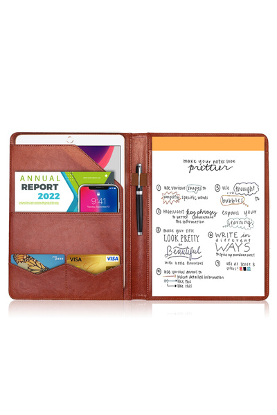 Choice1 مجلد مؤتمرات متعدد الوظائف باللون الأصفر والبني، مقاس A4، مجلد أدوات ...