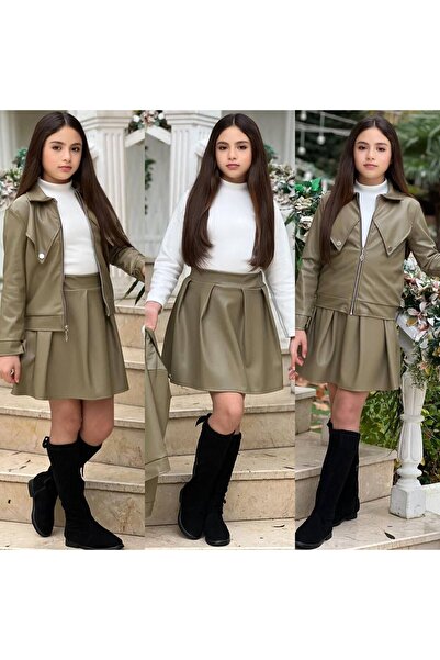 KOKOŞ BEBEK Δερμάτινο Σετ Φούστας για Κορίτσια 3 Τεμαχίων - Ηλικία 3/12 ετών ...