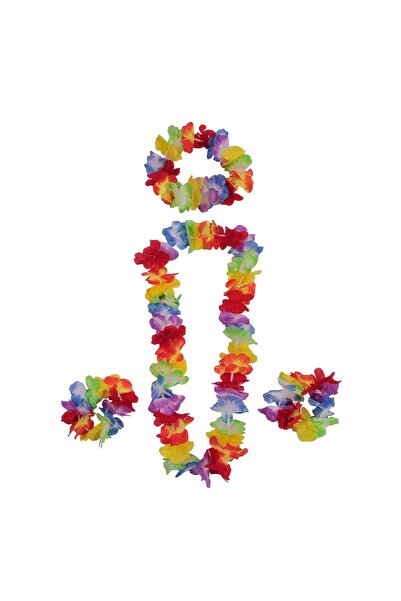 OEM Σετ Αξεσουάρ για Στολή Χαβάης με Πολύχρωμα Λουλούδια - 4 τεμάχια