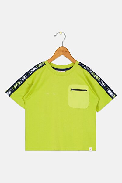 Hamleys تيشيرت قصير الأكمام للأولاد الصغار بشعار ماركة، لون أخضر ليموني