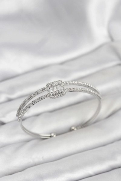 lowell home Brass Silver Color Baguette Model Women's Bracelet