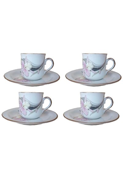 Bosphorus Fine Porcelain Turkish Coffee Cup Set 4 Pieces with Flowers 5.2X5.2...