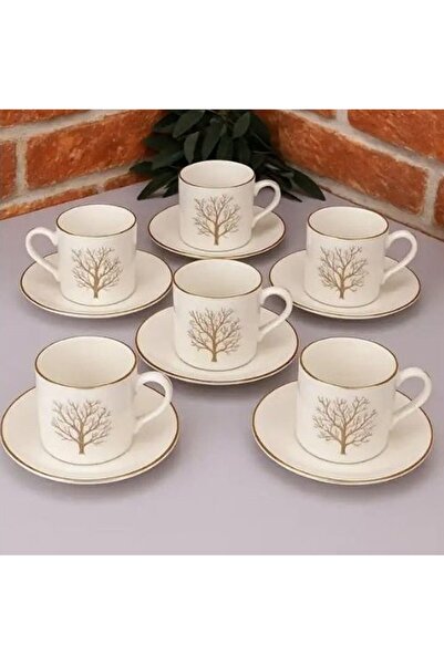 Bosphorus GOLD PORSELEN TÜRK KAHVESİ FİNCAN SETİ HAYAT AĞACI 6 KİŞİLİK 12 PAR...