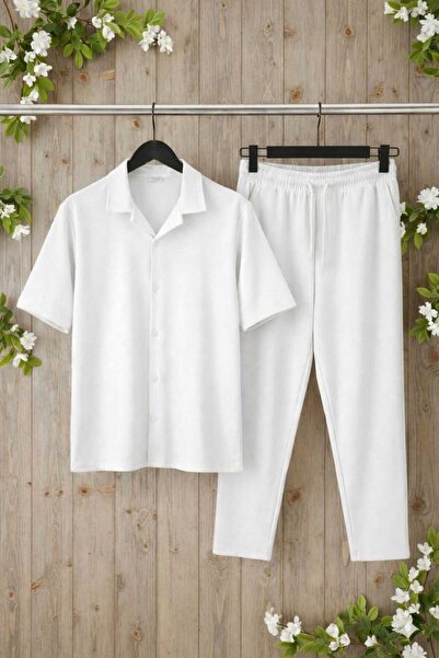 BRLKN Crepe Fabric Short Sleeve Shirt - Pants Set Stretch Fabric Unisex Women...