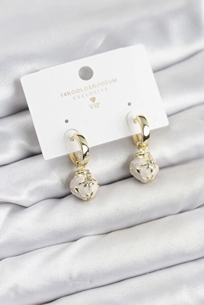 lowell home Brass Gold Color Topçuk Model Enamel Ring Women's Earrings