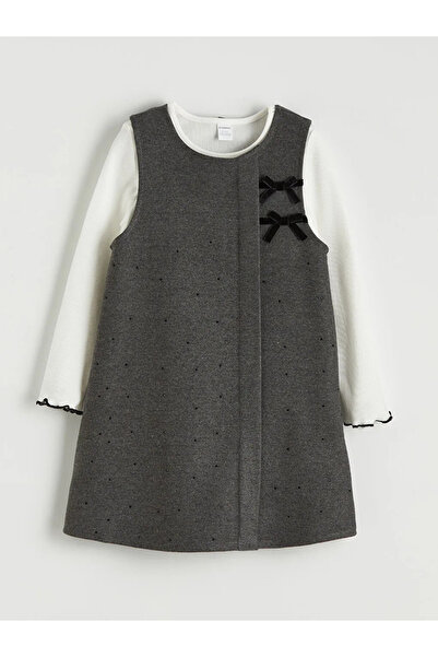 LC Waikiki Lcw Kids Anthracite Crew Neck Girls' Salopet Dress and T-Shirt