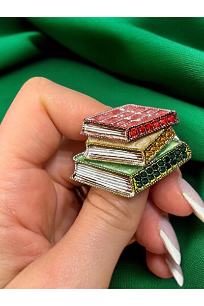 Josellini Renkli Taşlı Kitap Figürlü Kadın Broşu Zirkon Detaylı Öğretmen Hedi...