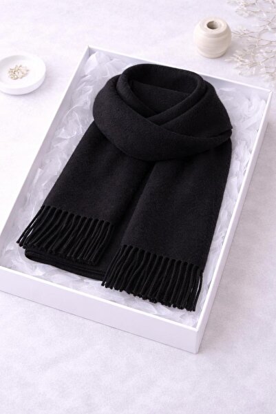 Generic Kadın Siyah Püsküllü Çift Kullanımlı Şal / Atkı