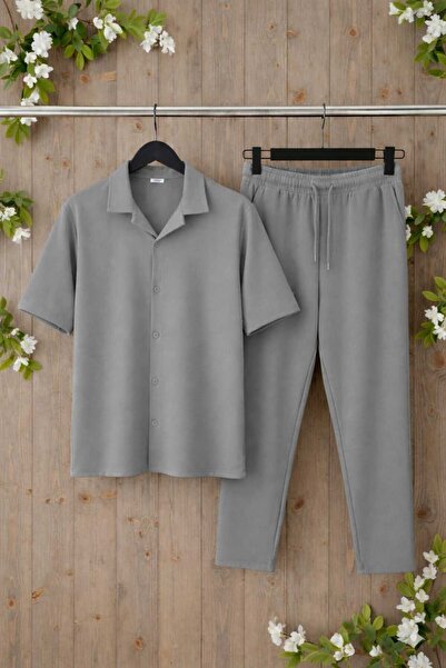 BRLKN Crepe Fabric Short Sleeve Shirt - Pants Set Stretch Fabric Unisex Women...