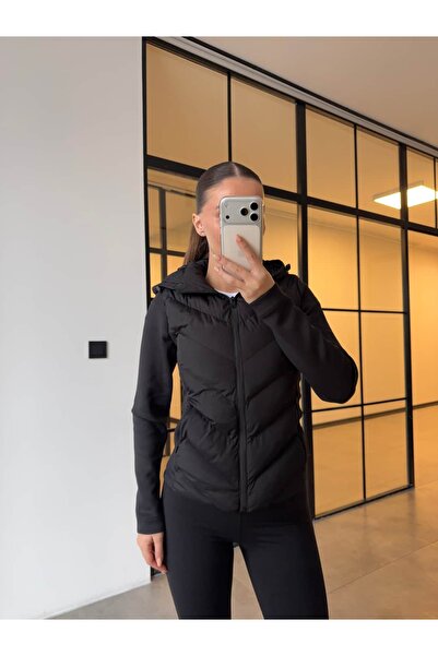 BB Bensu Buyruk KAPÜŞONLU İNCE ŞİŞME MONT SİYAH