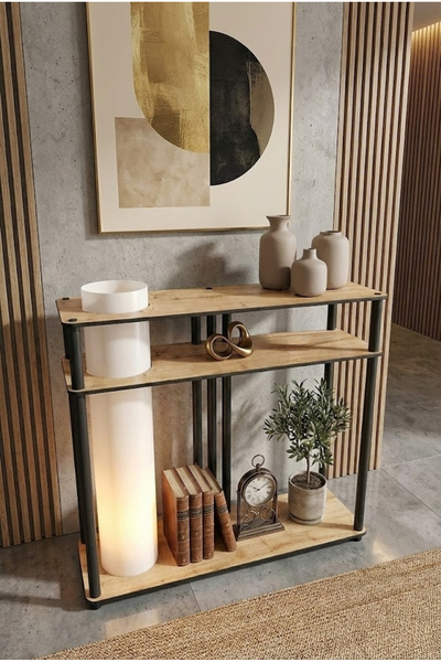 RAVILO Garcia Dresuar Dekoratif Raflı Lambader Meşe, 1. Sınıf MDF ve PVC Başlık