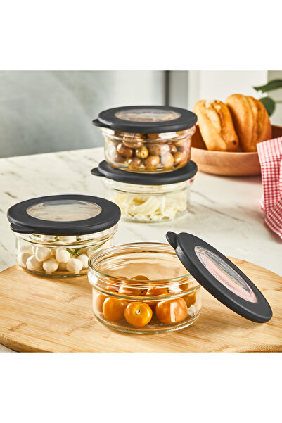 YAZICI 4 Pieces 415 ml Silicone Lid Glass Breakfast Set Storage Container