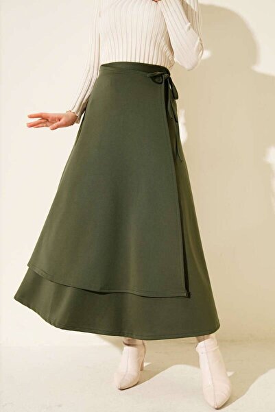 By Kuzey Aras Knitted Scuba Tie-Up Double-Breasted Skirt