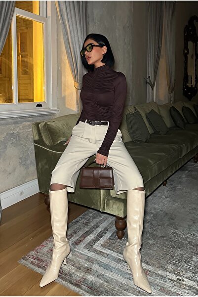 MEECY Drawstring Transparent High Neck Blouse