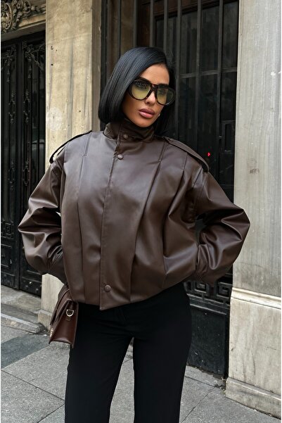 MEECY New Season Faux Oversize Bomber Leather Jacket
