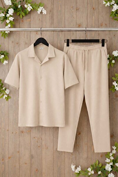 BRLKN Crepe Fabric Short Sleeve Shirt - Pants Set Stretch Fabric Unisex Women...