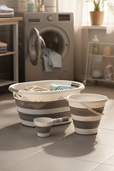 Snippy Accord - 3'lü Katlanabilir Akordiyon Silikon Çamaşır Sepeti Su Kovası ...