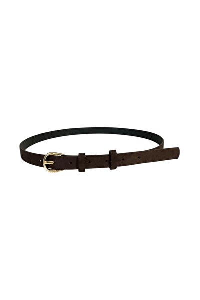 stravis Bitter Brown Suede Belt with Gold Buckle