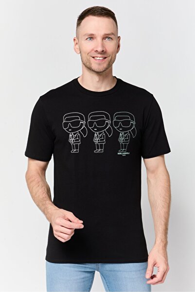 Karl Lagerfeld Men Crew Neck Short Sleeve Graphic Print T-Shirt, Black