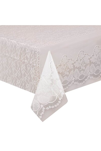 OEM Transparent Plastic Tablecloth with White Lace Pattern 137x274cm