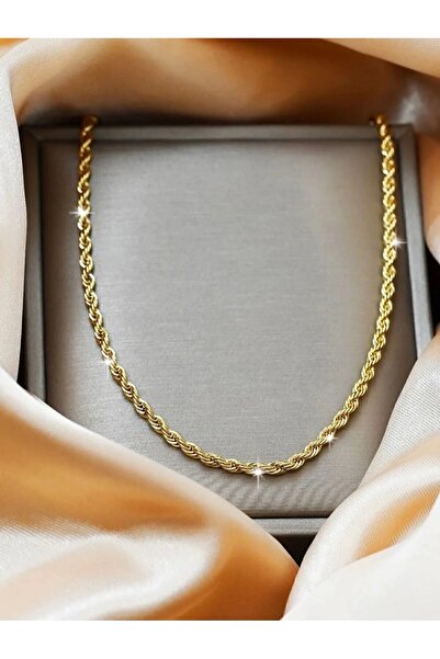 NETİCE ÖYLEK Women's Steel Necklace Twist Rope Model Anti-Tarnish Chain Gold ...
