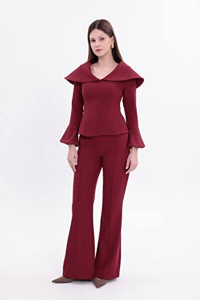 SOLENNE Burgundy Striped Pants