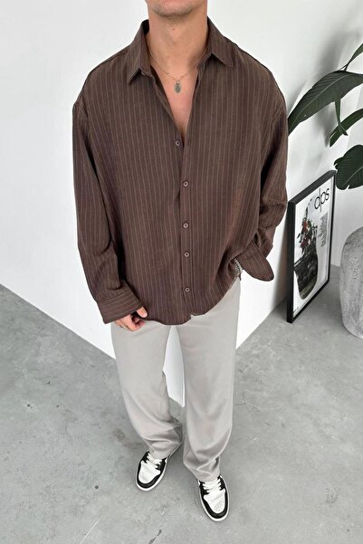 HAFKAGİYİM Brown Premium Striped Modal Shirt