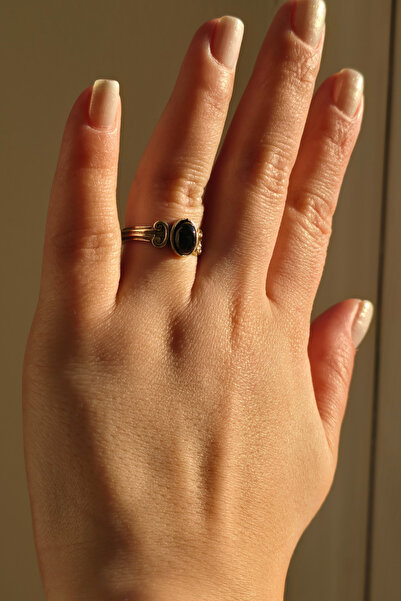 NBS Beautiful Naturel Stones Black Agate Stone Antique Copper Ring Adjustable...
