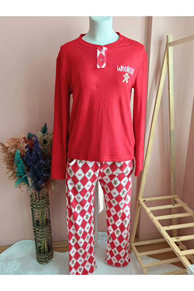 PİJAHOME طقم بيجامة نسائية ناعمة منقوشة من WooHoo - أحمر