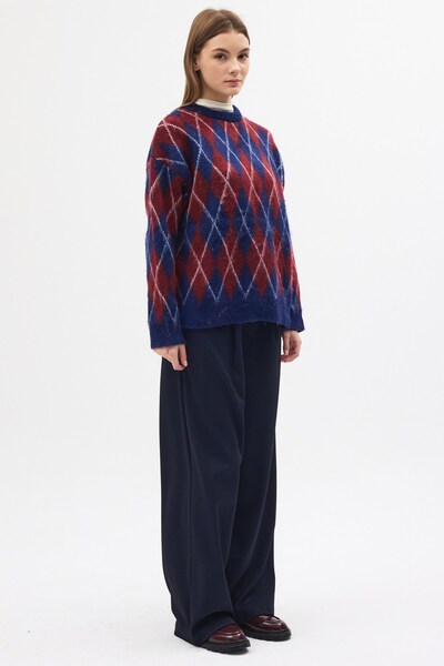 QANU Pulover cu model Baklava Burgundy