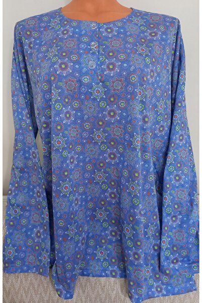 Anne بلوزة من القطن الممشط بطباعة ورقية كبيرة الحجم بأكمام طويلة وياقة دائرية...