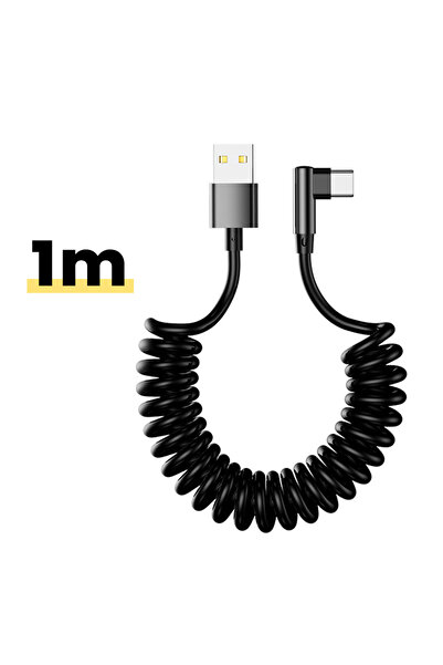 Choice Black 1M 6A Car Spring Data Cable Retractable Elbow USB C To Type C Fa...