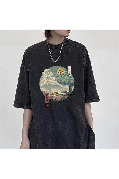 Le Savu Washable Neighbor's Ukiyo-E Printed Unisex Oversized Vintage T-Shirt
