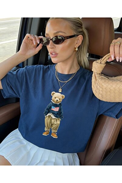 Jose Clothing Oversized Cut Short Sleeve Bear Printed T-Shirt