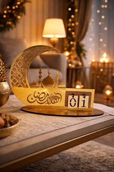 MUSK STORE تقويم رمضان خشبي مغطى بالزجاج البليكسي 20×26 سم