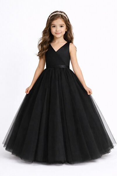 SUNEH Kız çocuk Siyah Anvelop Mezuniyet Doğum Günü Elbise
