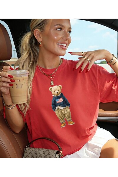 Jose Clothing supradimensionat croială Ursuleț cu mânecă scurtă cu imprimeu t...