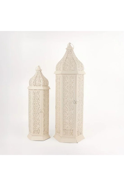 Generic طقم فوانيس معدنية بيضاء - مقاسان