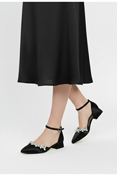 ŞAH Black Stone Ballerina Evening Dress Shoes