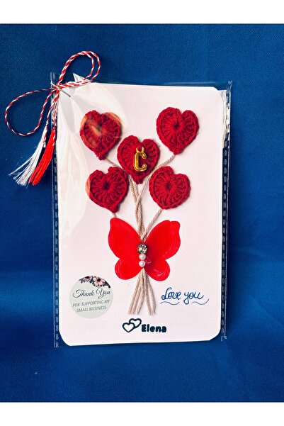 ElaD by Elena’s Craft Mărțișor Handmade cu Inimioare Croșetate și Fluture – C...