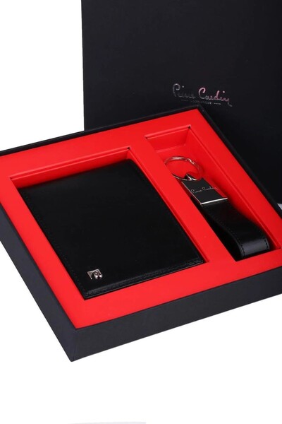 Pierre Cardin 100% Genuine Leather Wallet- Keychain Set Black
