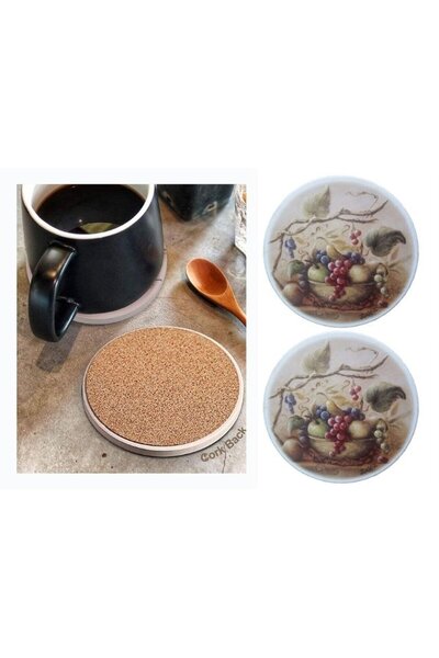 Bosphorus Ceramic Coaster Set of 2 Grape Pattern 10X10Cm