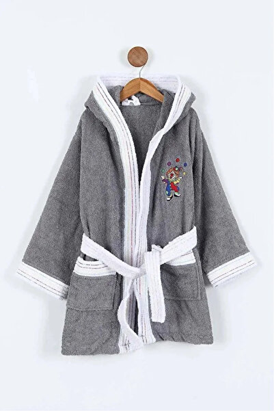 Bella Home Clown Embroidered Hooded Children's Bathrobe - 100% Cotton - Origi...