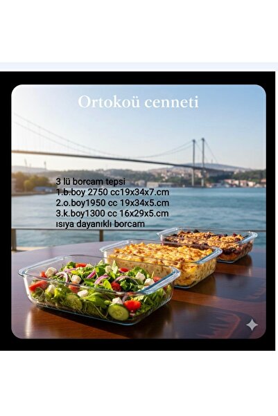 ORTAKÖYCENNETİ صينية فرن باشابتشي بورتسم 3 قطع كبيرة 2750 سم مكعب متوسطة 1950...